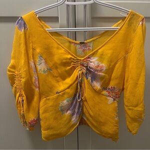 FREE PEOPLE Floral Yellow Women's Crop Top Elastic Back Size Small